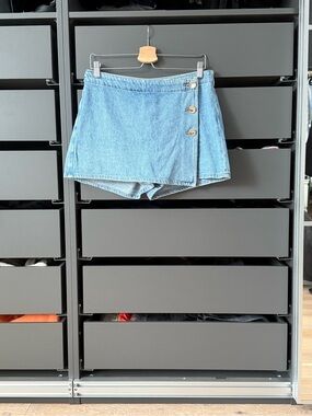 ZARA Denim Wrap Skort Shorts - Light Blue